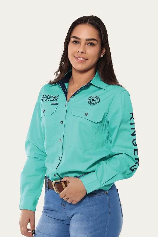 Signature Jillaroo Womens Full Button Work Shirt - Mint/Navy