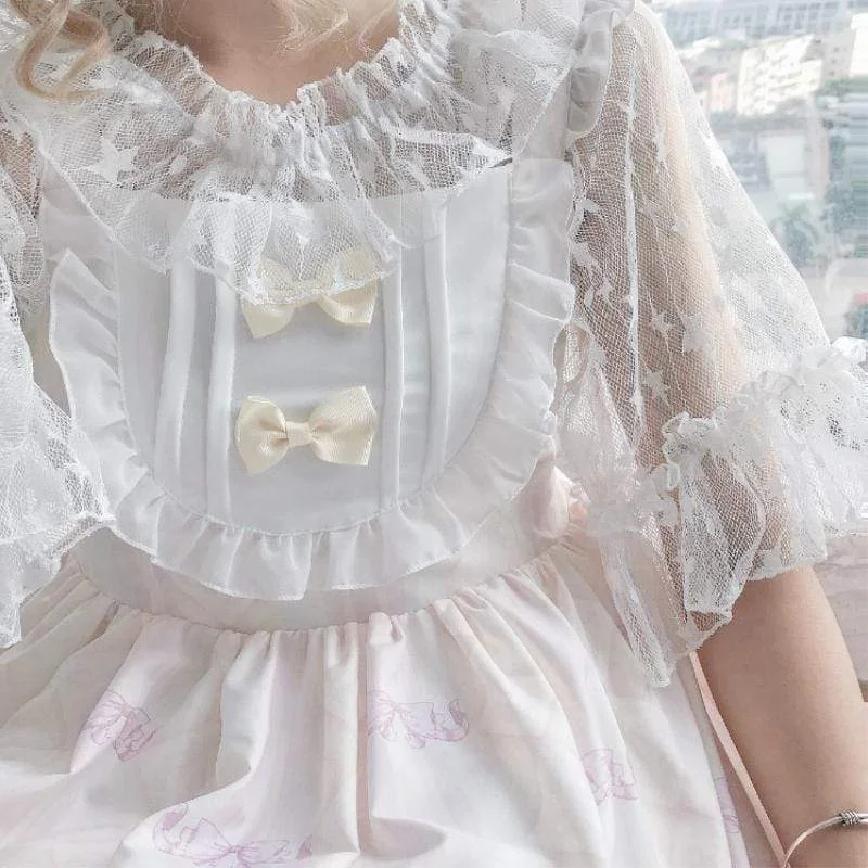 Women's Lolita Sheer Flare Sleeved  Lace Shirt