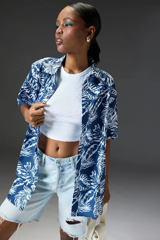 Women's Regular Blue Tropical Shirt