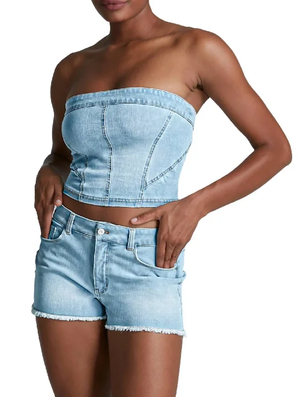 Do It All Denim Tube Top In Washed Indigo