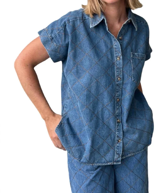 Elevated Quilted Button Down Top In Denim