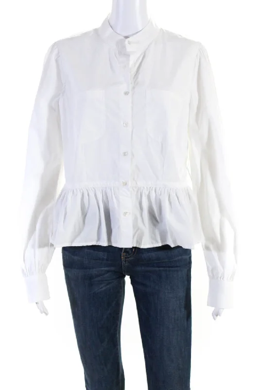 Frame Denim Womens Collared Button Down Peplum Hem Blouse Top White