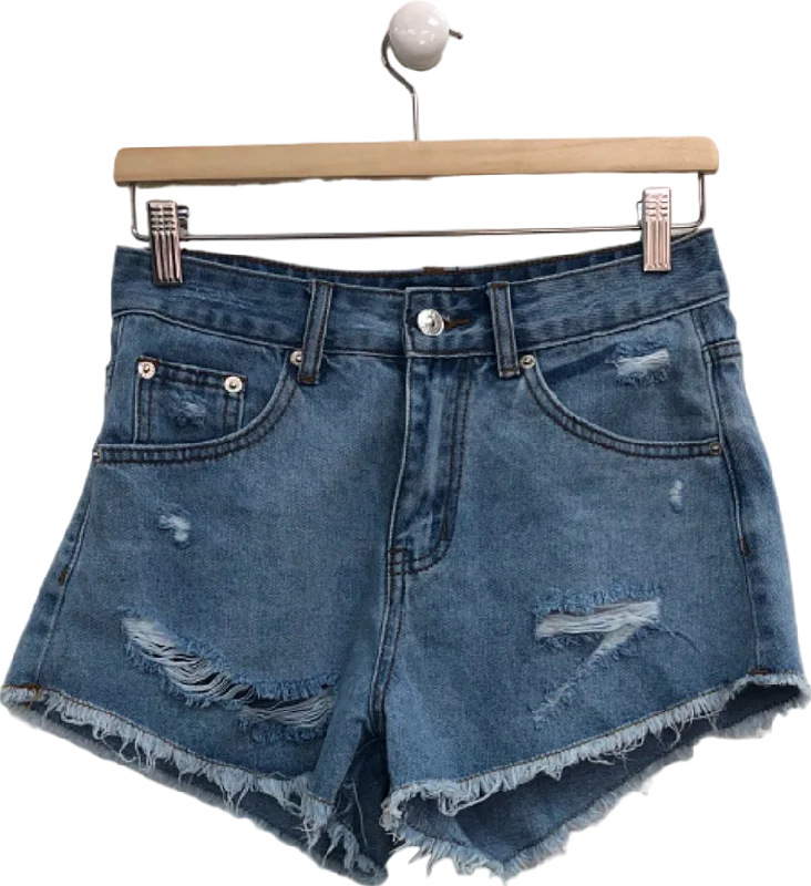 White Fox Blue Denim Shorts UK XS