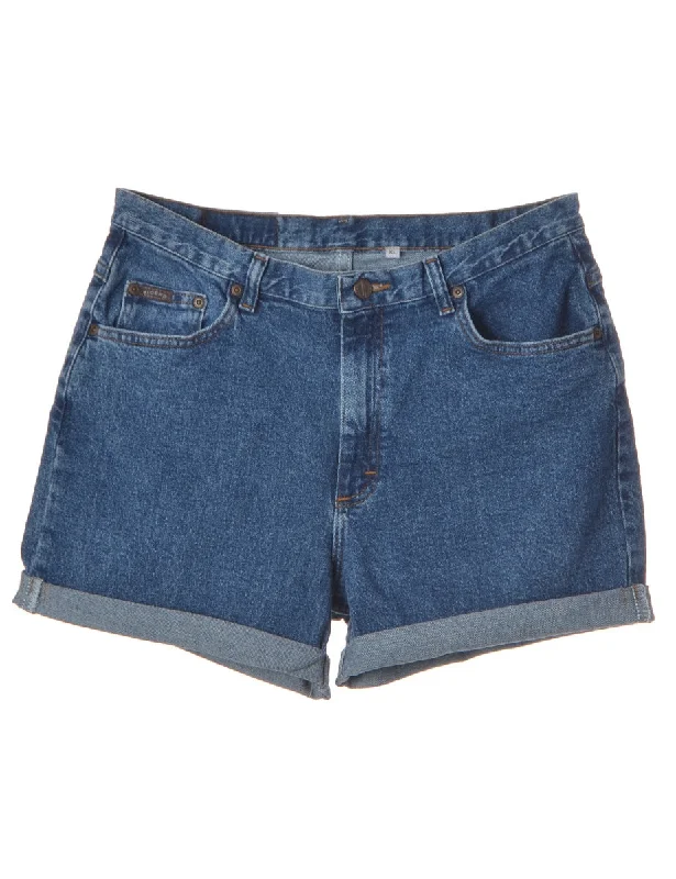 Label Rolled Hem Indigo Denim Shorts