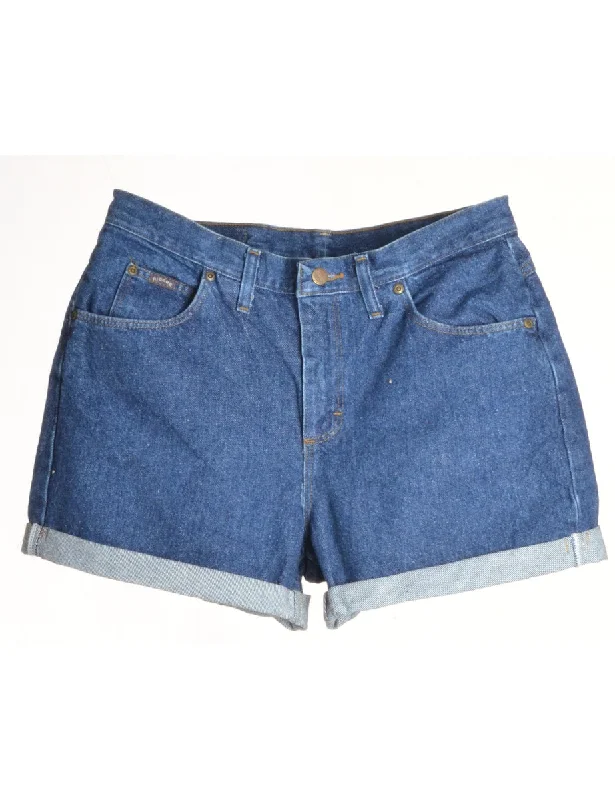 Label Rolled Hem Stone Wash Denim Shorts