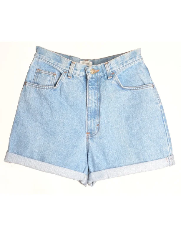 Label Rolled Hem Stone Wash Denim Shorts