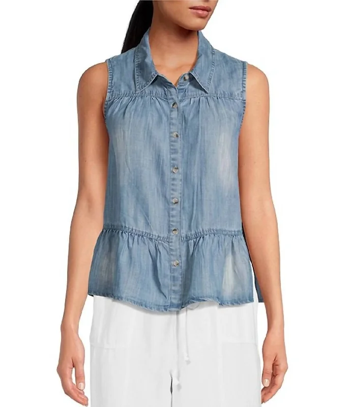 Denim Button Up Top In Light Wash