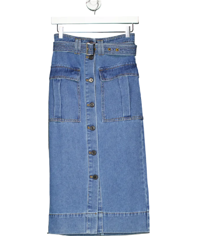 Karen Millen Blue Denim Cargo Pocket Belted Midi Skirt UK 8