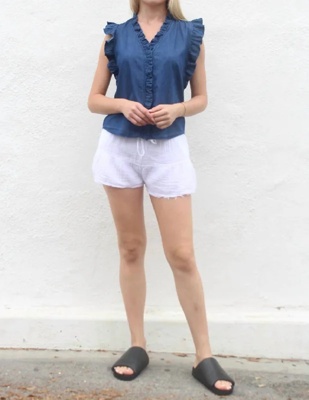 Denim Ruffly Top In Blue