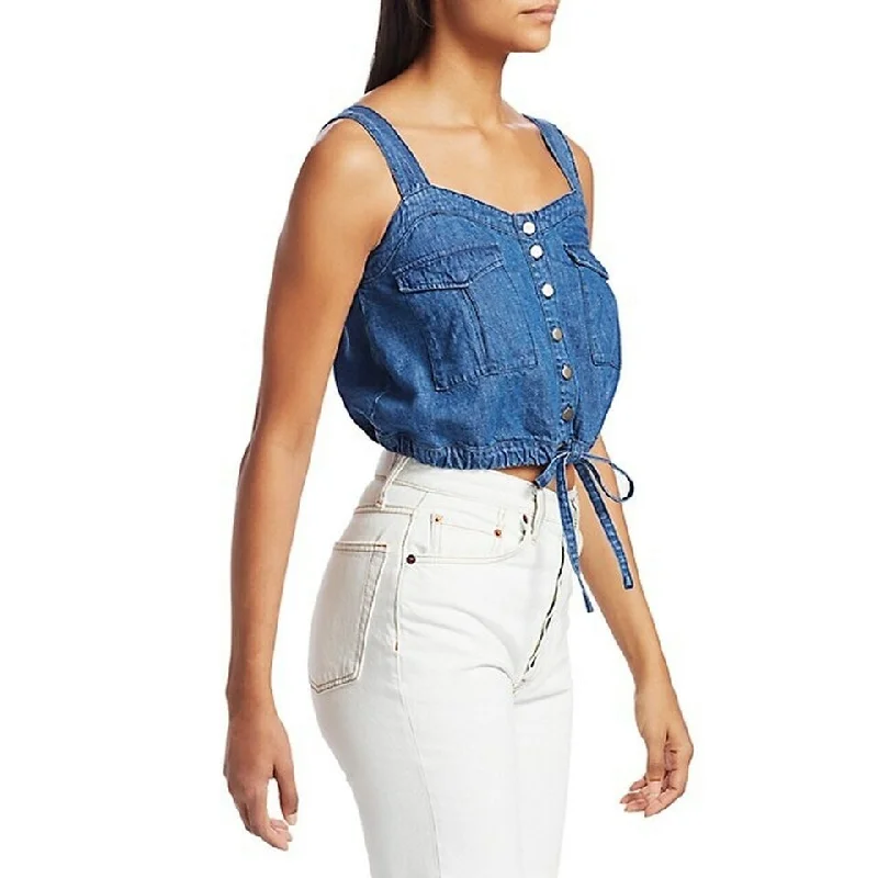 Free People Women's Palm Desert Denim Top Navy Size Medium