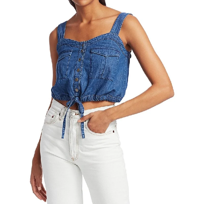 Free People Women's Palm Desert Denim Top Blue Navy Size Large