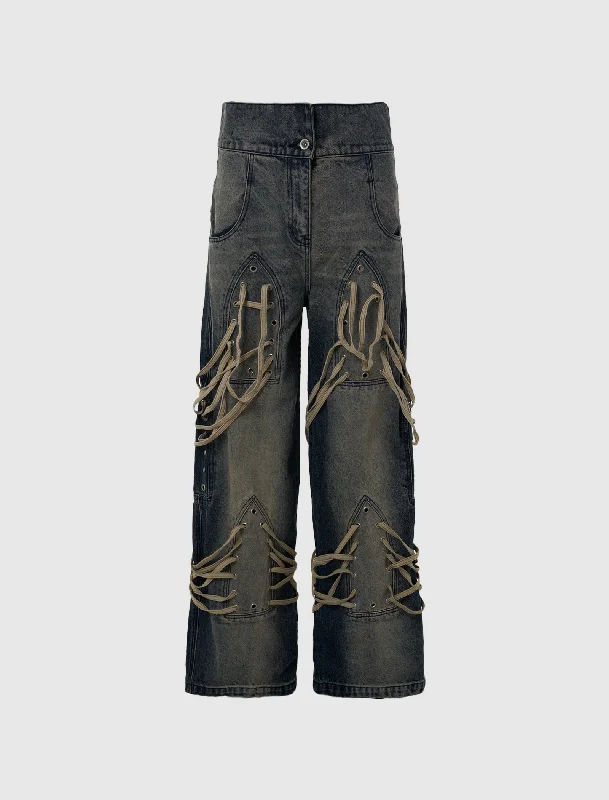 WOMEN'S LACED STAINED GLASS FOLD DENIM