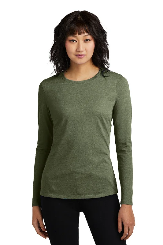 District Womens Perfect Blend CVC Long Sleeve Crewneck T-Shirt - Heather Olive Green - COMING SOON