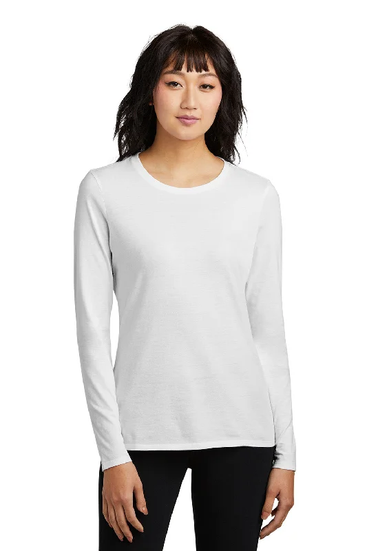 District Womens Perfect Blend CVC Long Sleeve Crewneck T-Shirt - White - COMING SOON