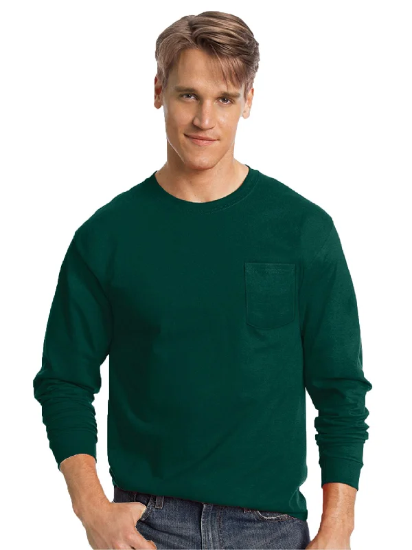 Hanes Tagless Long Sleeve Pocket T-Shirt | Charcoal Heather