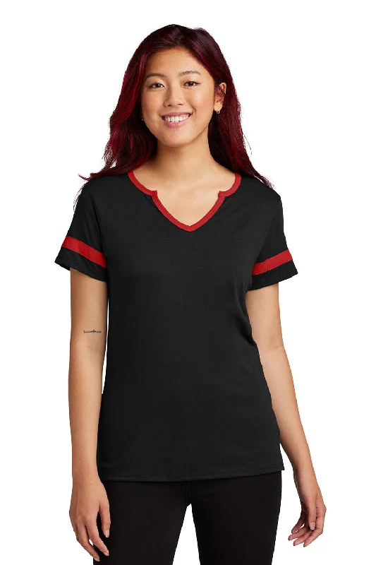 Sport-Tek Womens Halftime Notch Neck Short Sleeve T-Shirt - Black/Deep Red - COMING SOON