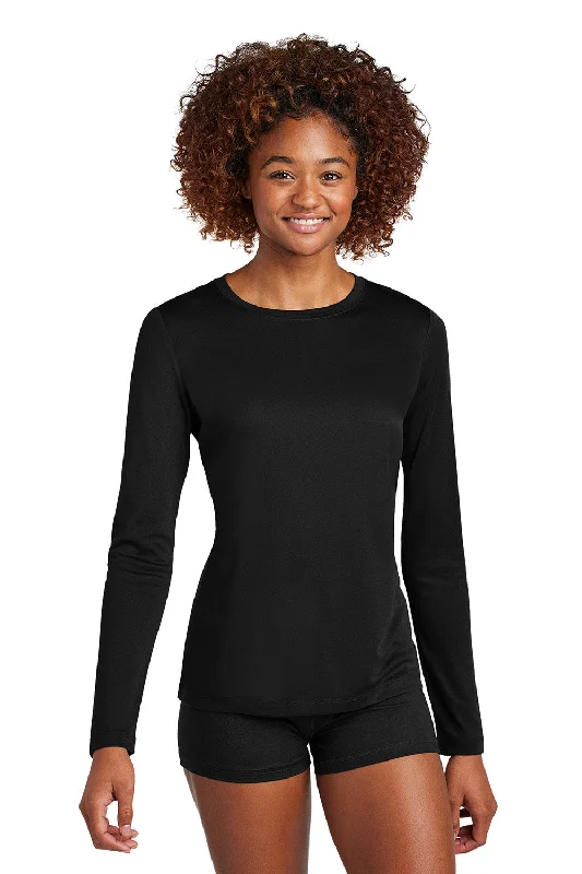 Sport-Tek Womens Posi-UV Pro Moisture Wicking Long Sleeve Crewneck T-Shirt - Black - COMING SOON