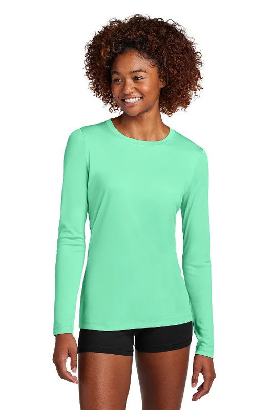 Sport-Tek Womens Posi-UV Pro Moisture Wicking Long Sleeve Crewneck T-Shirt - Bright Seafoam Green - COMING SOON