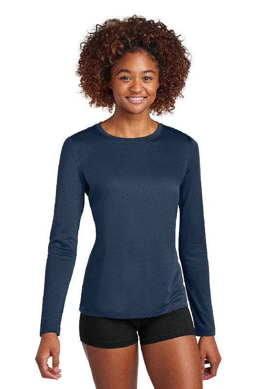 Sport-Tek Womens Posi-UV Pro Moisture Wicking Long Sleeve Crewneck T-Shirt - True Navy Blue - COMING SOON