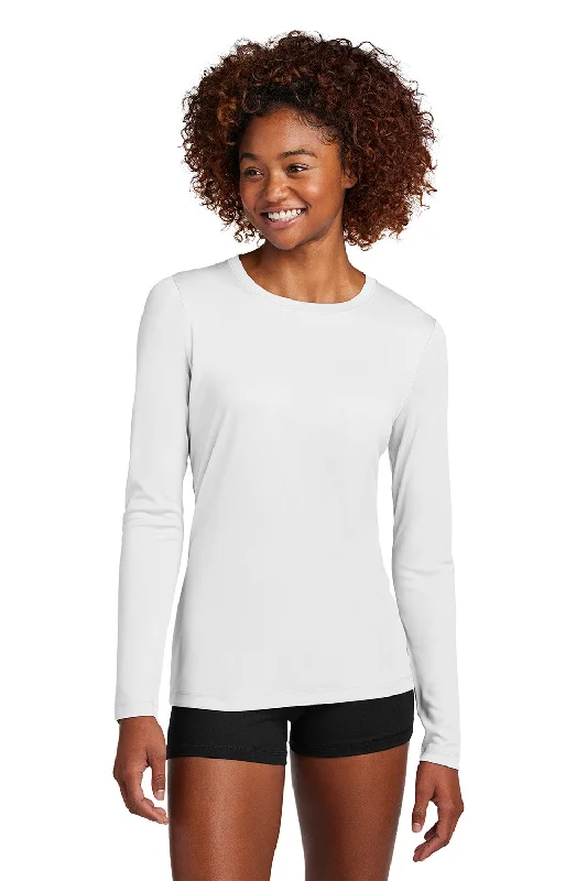 Sport-Tek Womens Posi-UV Pro Moisture Wicking Long Sleeve Crewneck T-Shirt - White - COMING SOON