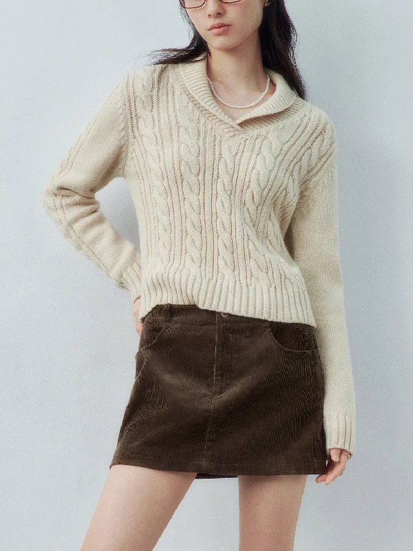 Cable Knitted Shawl Collar Knitted T-Shirts