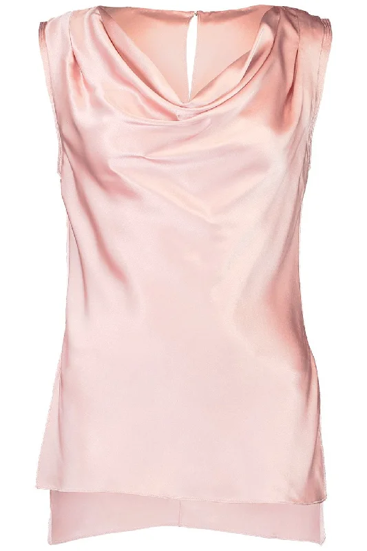 Sleeveless Silk Cowl Neck Top