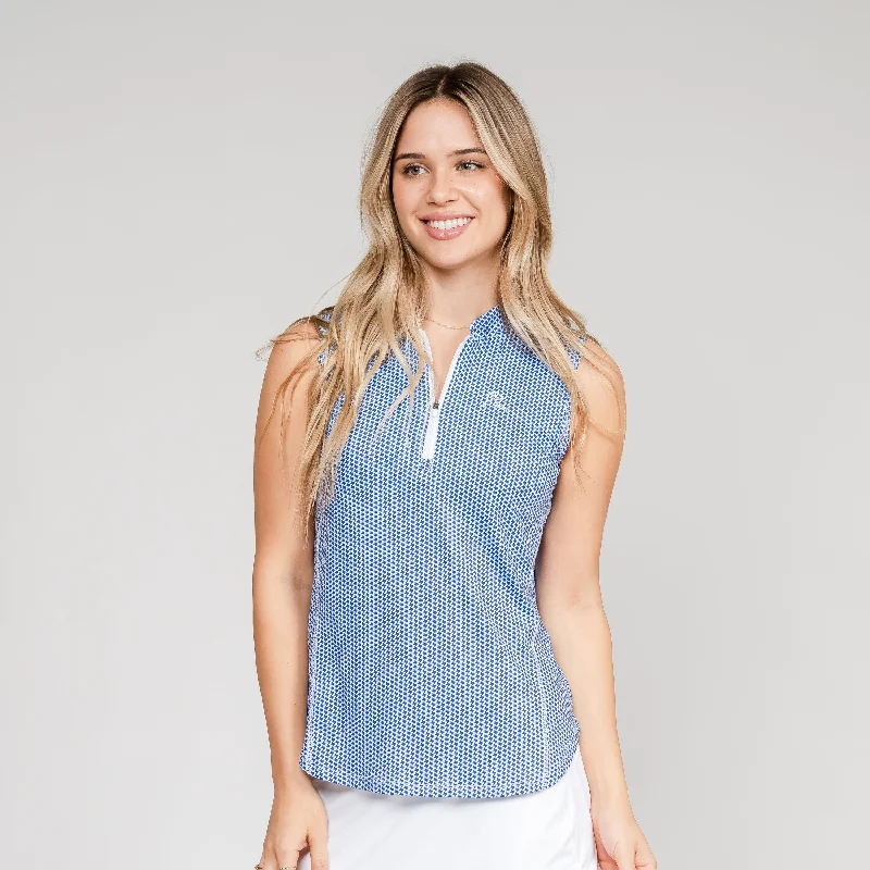 Don't Mess Sleeveless Zip | The Don't Mess - Ocean Blue/White