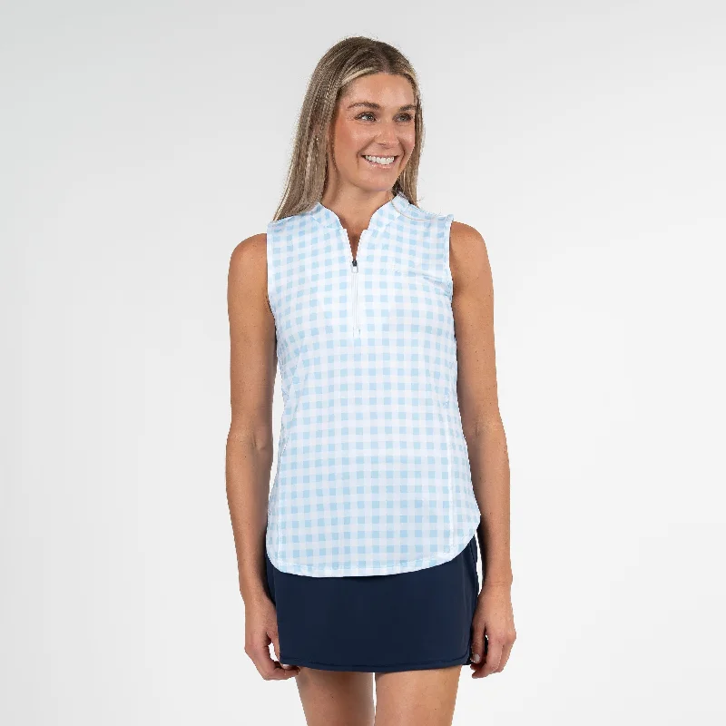 Martina Gingham Sleeveless Zip | The Martina Gingham - Pale Blue/White