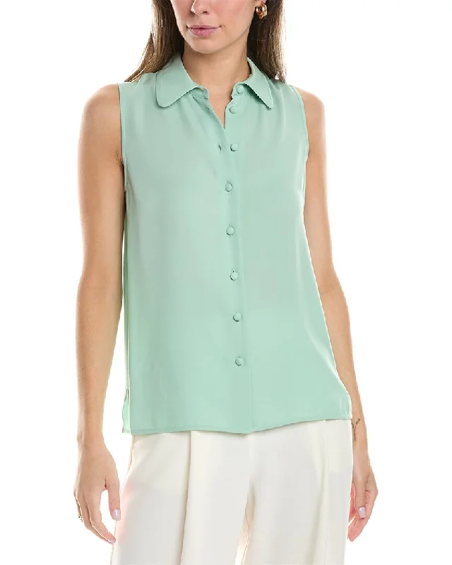 Lafayette 148 New York Sleeveless Button Front Silk Blouse