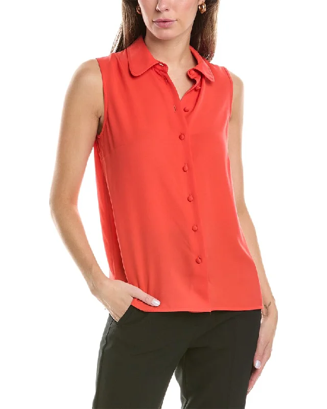 Lafayette 148 New York Sleeveless Button Front Silk Blouse