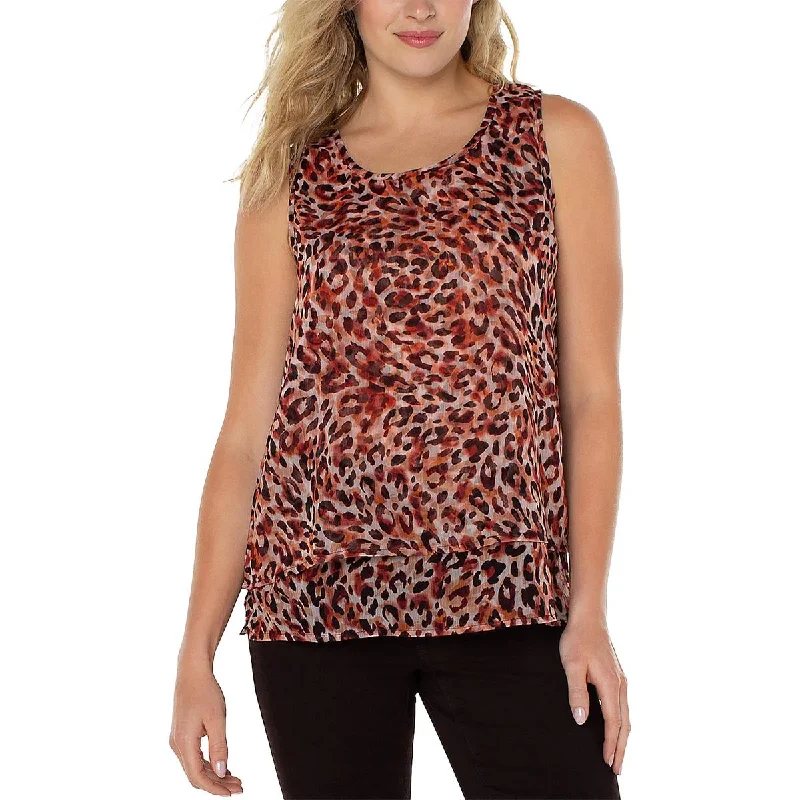 Womens Animal Print Sleeveless Peasant Top