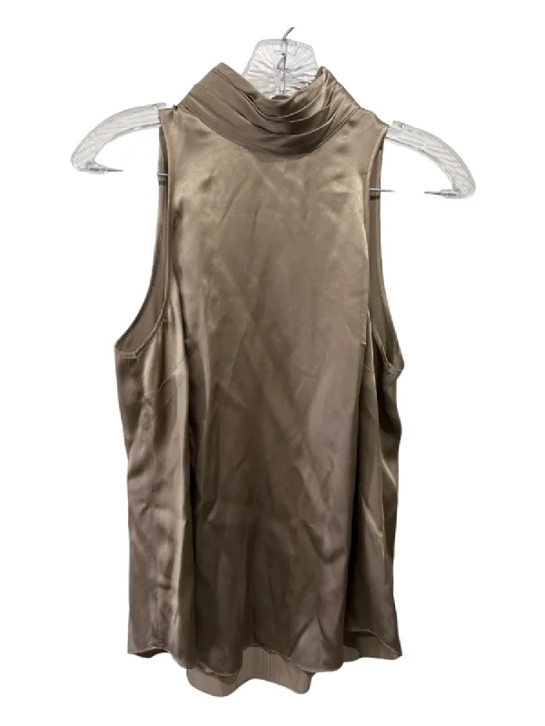 Cinq a Sept Size S Bronze Silk Mock Neck Sleeveless Top