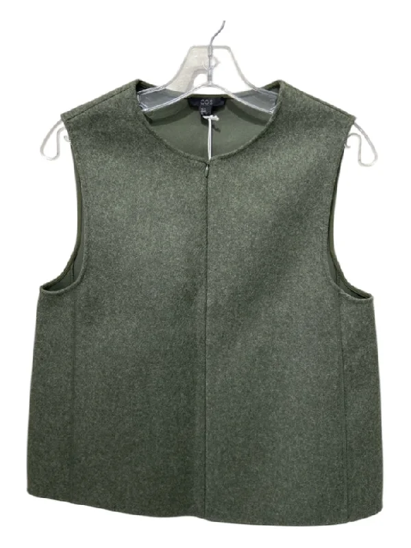 COS Size 6 Olive Green Wool Blend Half Zip Sleeveless Top