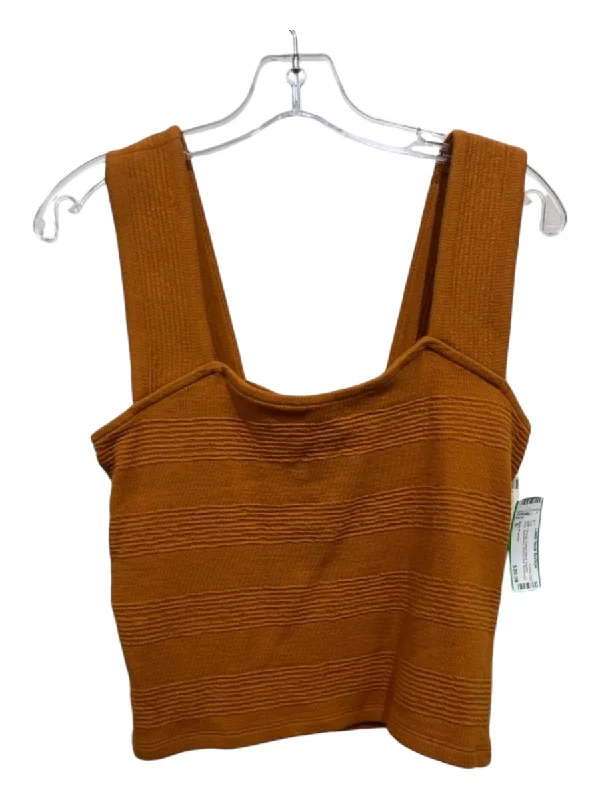 Daily Practice Size S Orange Cotton Blend Square Neck Sleeveless Ribbed Knit Top