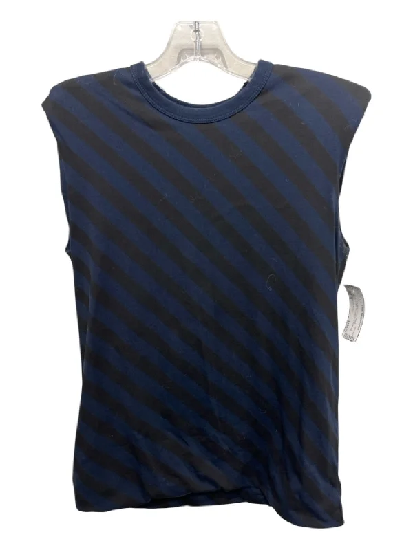 Dries Van Noten Size S Navy & Black Cotton Striped Sleeveless Shoulder Pads Top