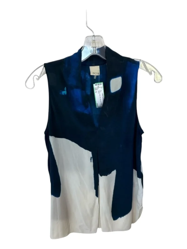 Ecru Size S Blue & Cream Silk Sleeveless Tie Dye Top