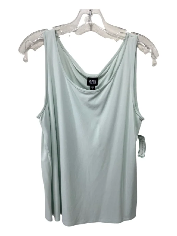 Eileen Fisher Size L Mint Green Silk Sleeveless Scoop Neck Top