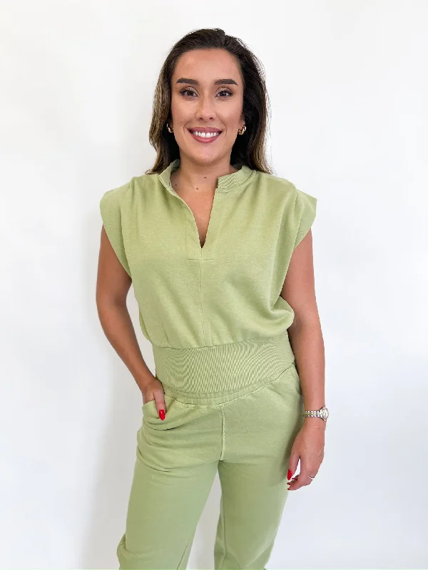 Green Sleeveless Lounge Top