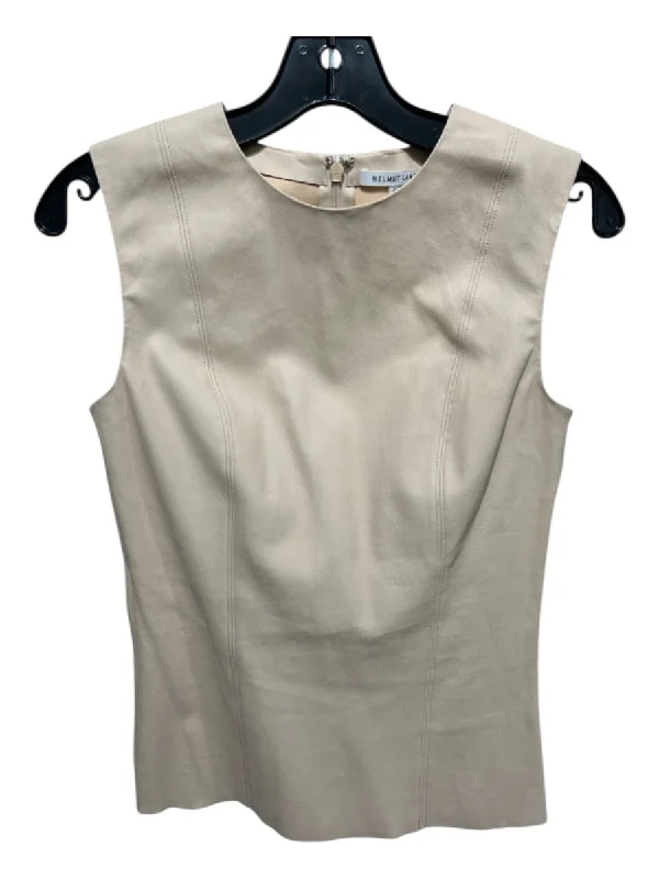 Helmut Lang Size 2 Beige Lamb leather Sleeveless Scoop Neck Back Zip Top