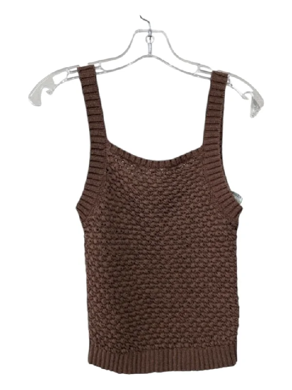 J Crew Brown Cotton Blend Knife Pleats Square Neck Sleeveless Top