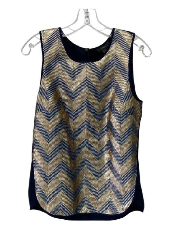 J Crew Size 2 Navy blue & gold Wool Metallic Geometric Sleeveless Top