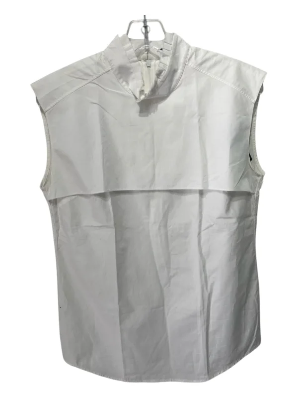 Jil Sander Size 38 White Cotton Flap Sleeveless Ruffle collar Top