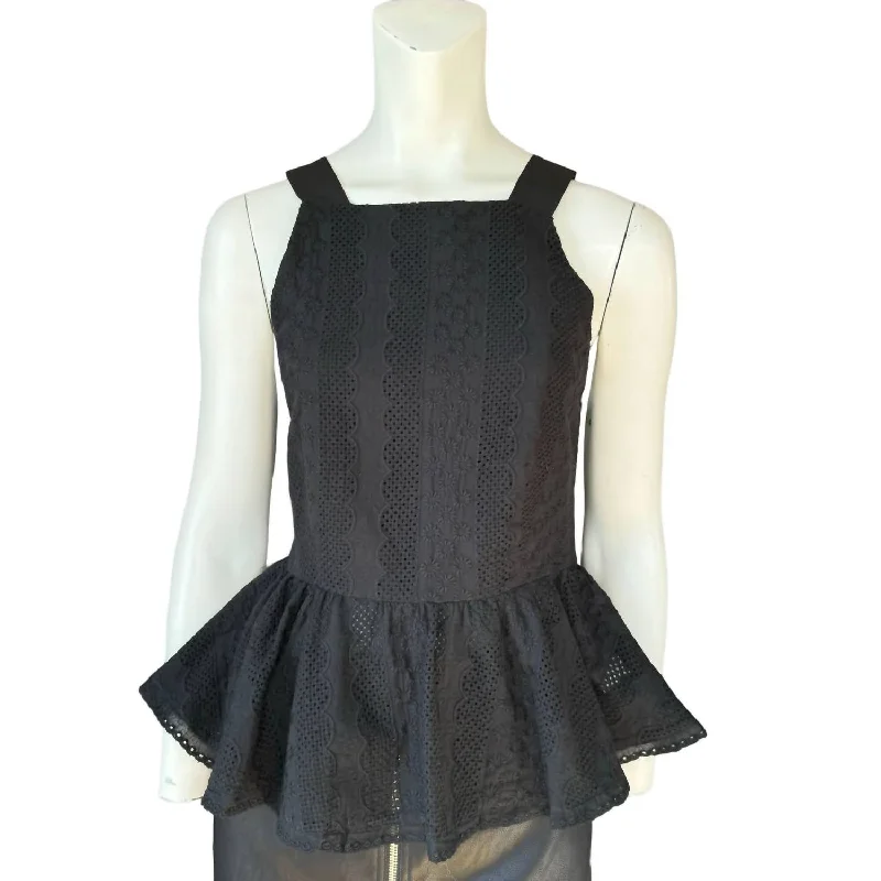 Lace Sleeveless Peplum Top In Black