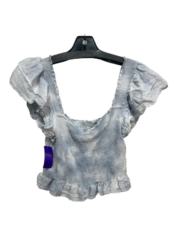 Loveshackfancy Size XL Blue & White Cotton & Silk Sleeveless smocked Tie Dye Top