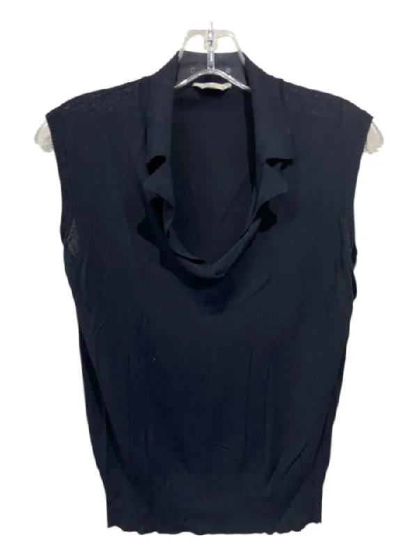 Max Mara Size XL Navy Viscose Blend Sleeveless Collar Knit Surplice Top