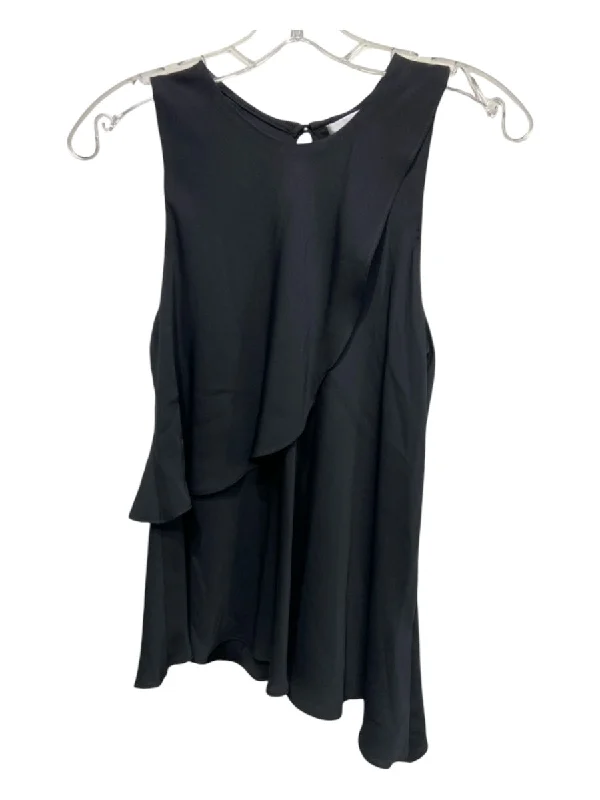 Milly Size 4 Black Silk Back Keyhole Round Neck Draped Sleeveless Top