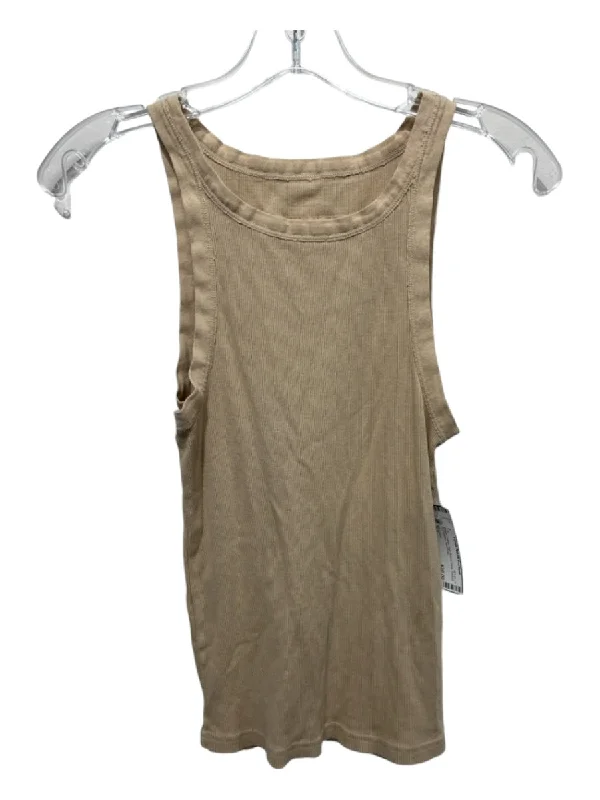 Nili Lotan Size XS Beige Cotton High Round Neck Ribbed Sleeveless Top