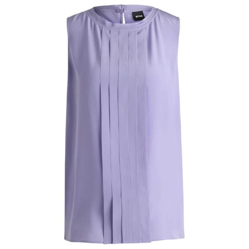 Pleat-front sleeveless blouse in washed silk