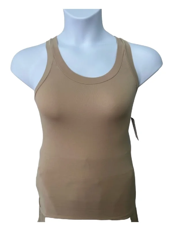 Prada Size XS Khaki Beige Cotton Blend Sleeveless Zip Detail Zip Pocket Top