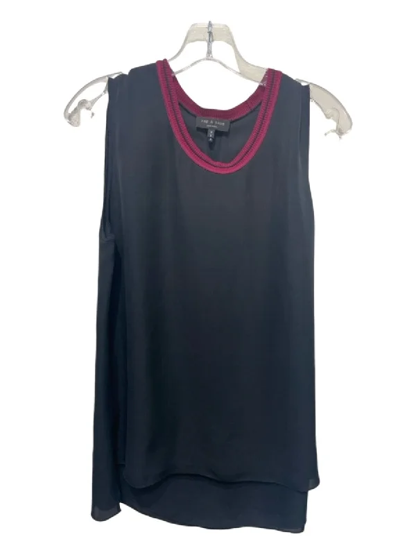 Rag & Bone Size M Black & Purple Silk Sleeveless Round Neck Top